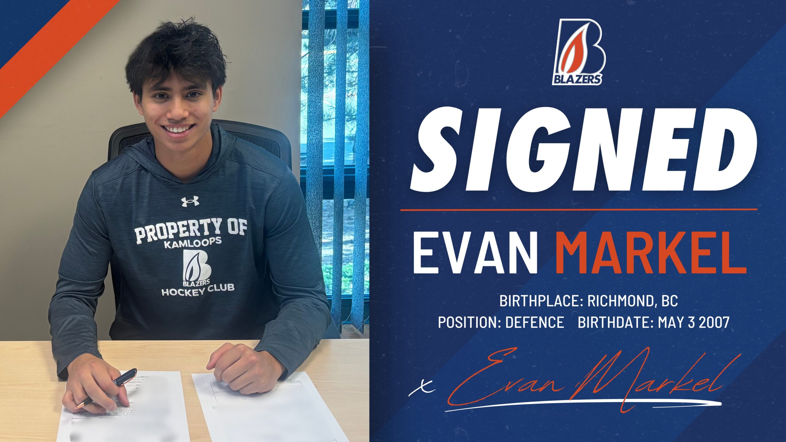 BLAZERS SIGN 2007-BORN DEFENSEMAN EVAN MARKEL